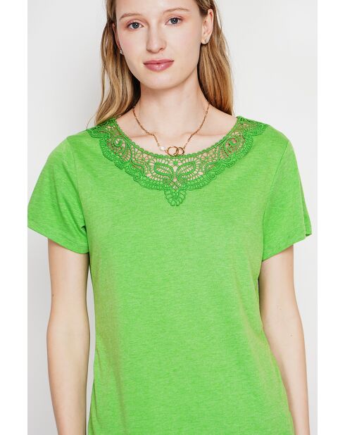 Sylvie smaragdgrünes Rundhals-T-Shirt aus Leinenmischung