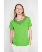 Sylvie smaragdgrünes Rundhals-T-Shirt aus Leinenmischung