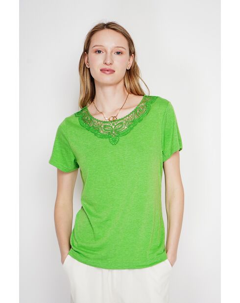 Sylvie smaragdgrünes Rundhals-T-Shirt aus Leinenmischung