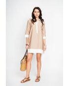 Bernadette camel tweekleurige linnen hemdjurk