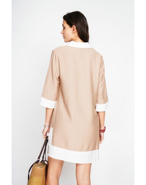 Bernadette camel tweekleurige linnen hemdjurk