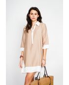 Bernadette camel tweekleurige linnen hemdjurk