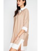 Bernadette camel tweekleurige linnen hemdjurk