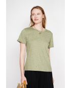 Licht kaki T-shirt van linnenmix met ronde hals Nicole
