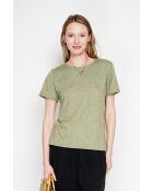 Licht kaki T-shirt van linnenmix met ronde hals Nicole
