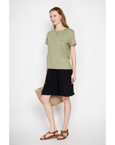 Licht kaki T-shirt van linnenmix met ronde hals Nicole