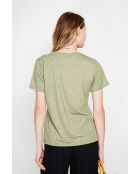Licht kaki T-shirt van linnenmix met ronde hals Nicole