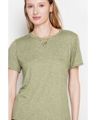 Licht kaki T-shirt van linnenmix met ronde hals Nicole