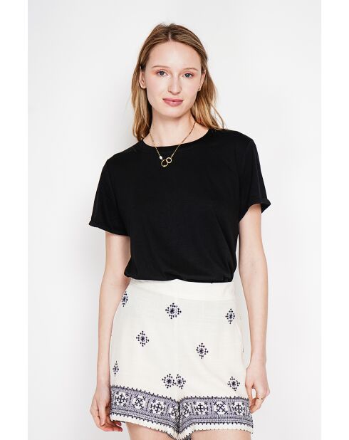 Nicole schwarzes T-Shirt mit Rundhalsausschnitt aus Leinenmischung