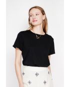 Nicole schwarzes T-Shirt mit Rundhalsausschnitt aus Leinenmischung