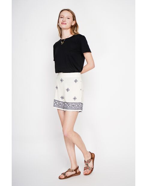 Nicole schwarzes T-Shirt mit Rundhalsausschnitt aus Leinenmischung