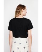 Nicole schwarzes T-Shirt mit Rundhalsausschnitt aus Leinenmischung