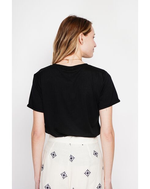 Nicole schwarzes T-Shirt mit Rundhalsausschnitt aus Leinenmischung
