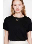 Nicole schwarzes T-Shirt mit Rundhalsausschnitt aus Leinenmischung