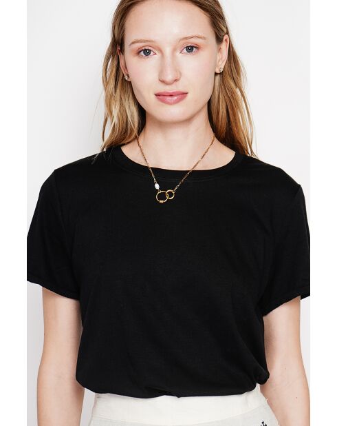 Nicole schwarzes T-Shirt mit Rundhalsausschnitt aus Leinenmischung