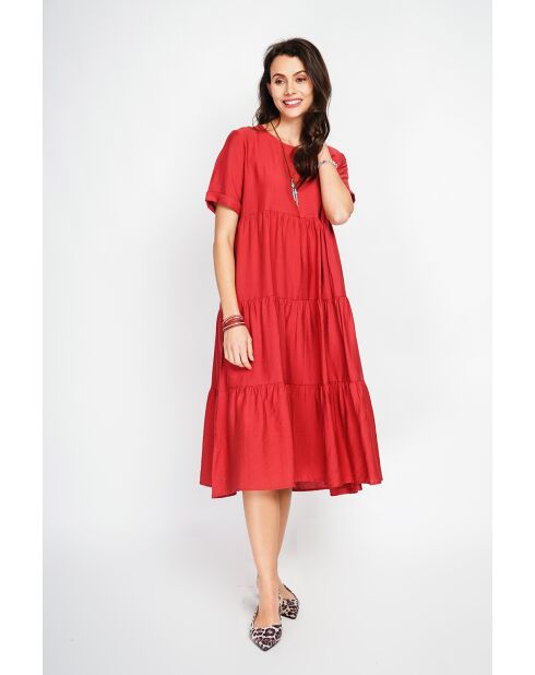 Francine Rooibos Langes Babydoll-Kleid aus Leinenmischung