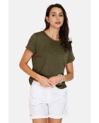 Francine T-shirt met ronde hals en lichte kaki linnenmix