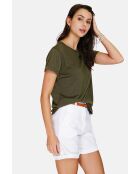 Francine T-shirt met ronde hals en lichte kaki linnenmix