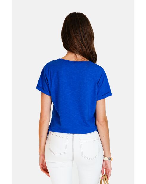 Josée royal T-shirt van linnenmix met V-hals