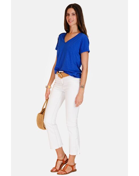 Josée royal T-shirt van linnenmix met V-hals