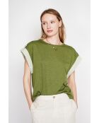 Martine hellkhakifarbenes Oversize-T-Shirt mit Rundhalsausschnitt aus Leinenmischung