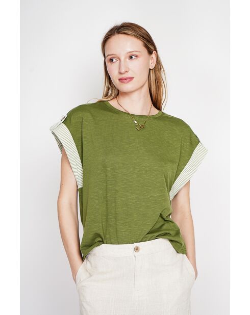 Martine hellkhakifarbenes Oversize-T-Shirt mit Rundhalsausschnitt aus Leinenmischung