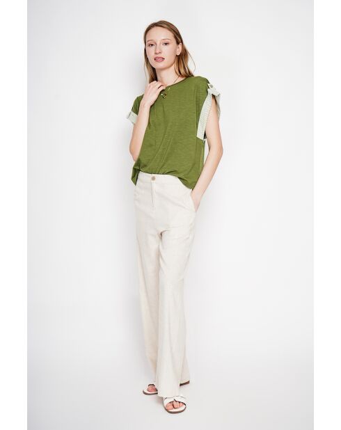 Martine hellkhakifarbenes Oversize-T-Shirt mit Rundhalsausschnitt aus Leinenmischung