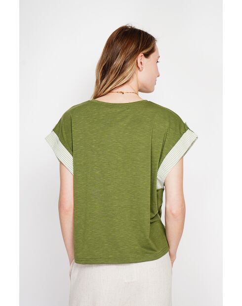 Martine hellkhakifarbenes Oversize-T-Shirt mit Rundhalsausschnitt aus Leinenmischung