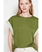 Martine hellkhakifarbenes Oversize-T-Shirt mit Rundhalsausschnitt aus Leinenmischung