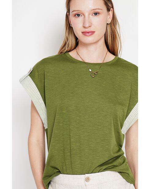 Martine hellkhakifarbenes Oversize-T-Shirt mit Rundhalsausschnitt aus Leinenmischung