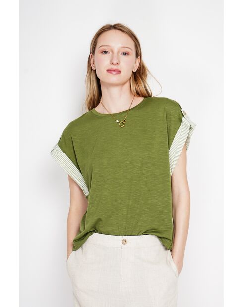 Martine hellkhakifarbenes Oversize-T-Shirt mit Rundhalsausschnitt aus Leinenmischung