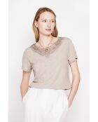 Camiseta Sylvie con cuello redondo en mezcla de lino beige