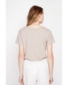 Camiseta Sylvie con cuello redondo en mezcla de lino beige