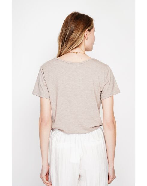 Sylvie beiges T-Shirt mit Rundhalsausschnitt aus Leinenmischung