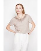 Camiseta Sylvie con cuello redondo en mezcla de lino beige