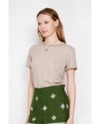 Beiges T-Shirt mit Rundhalsausschnitt aus Leinenmischung Nicole