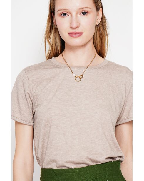 Beiges T-Shirt mit Rundhalsausschnitt aus Leinenmischung Nicole