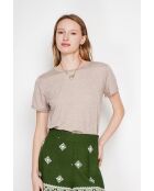 Beiges T-Shirt mit Rundhalsausschnitt aus Leinenmischung Nicole