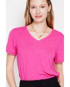 Michèle Fushia T-Shirt aus Leinenmischung mit V-Ausschnitt