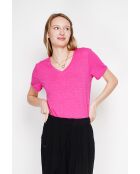 Michèle Fushia T-Shirt aus Leinenmischung mit V-Ausschnitt