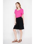 Michèle Fushia T-Shirt aus Leinenmischung mit V-Ausschnitt