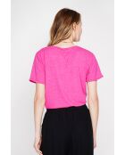 Michèle Fushia T-Shirt aus Leinenmischung mit V-Ausschnitt