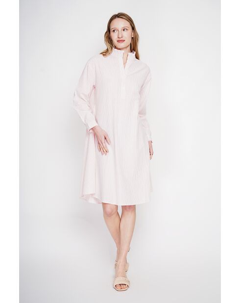 Rosafarbenes Maxikleid Josette aus Leinenmischung mit Maokragen