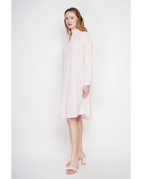 Rosafarbenes Maxikleid Josette aus Leinenmischung mit Maokragen
