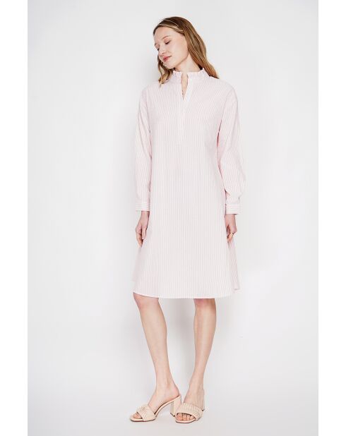 Rosafarbenes Maxikleid Josette aus Leinenmischung mit Maokragen