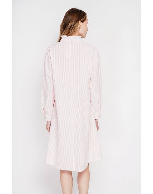 Rosafarbenes Maxikleid Josette aus Leinenmischung mit Maokragen