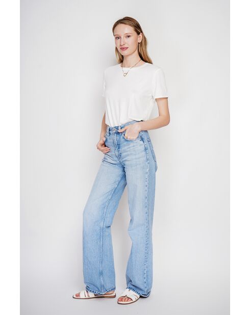 Wit T-shirt van linnenmix met ronde hals Nicole