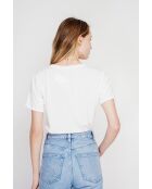 Wit T-shirt van linnenmix met ronde hals Nicole