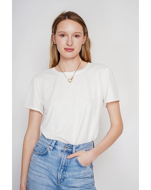 Wit T-shirt van linnenmix met ronde hals Nicole