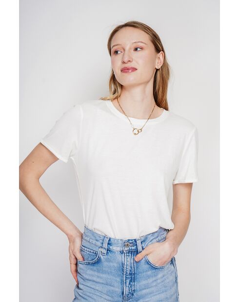 Wit T-shirt van linnenmix met ronde hals Nicole